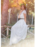 Ivory Lace Chiffon Open Back Hippie Wedding Dress